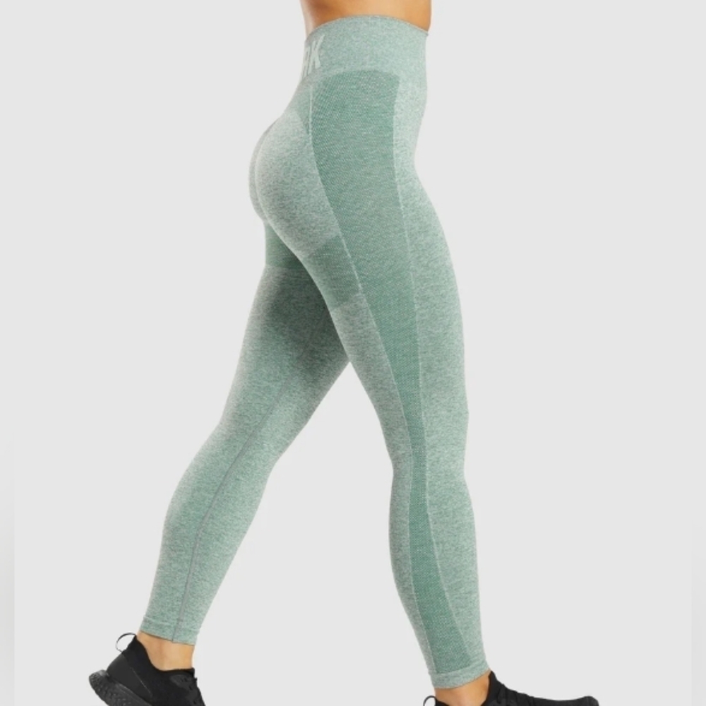 Gymnshark Flex Exercise Leggings Aqua Blue Logo Waistband  EUC  Sz S
